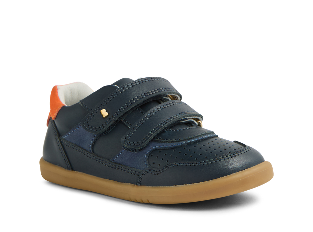 Bobux I Walk Hunter, scarpe in pelle navy-nasturtium (blu con inserto arancio)