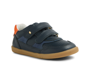 Bobux I Walk Hunter, scarpe in pelle navy-nasturtium (blu con inserto arancio)