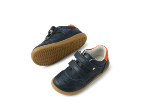 Bobux I Walk Hunter, scarpe in pelle navy-nasturtium (blu con inserto arancio)