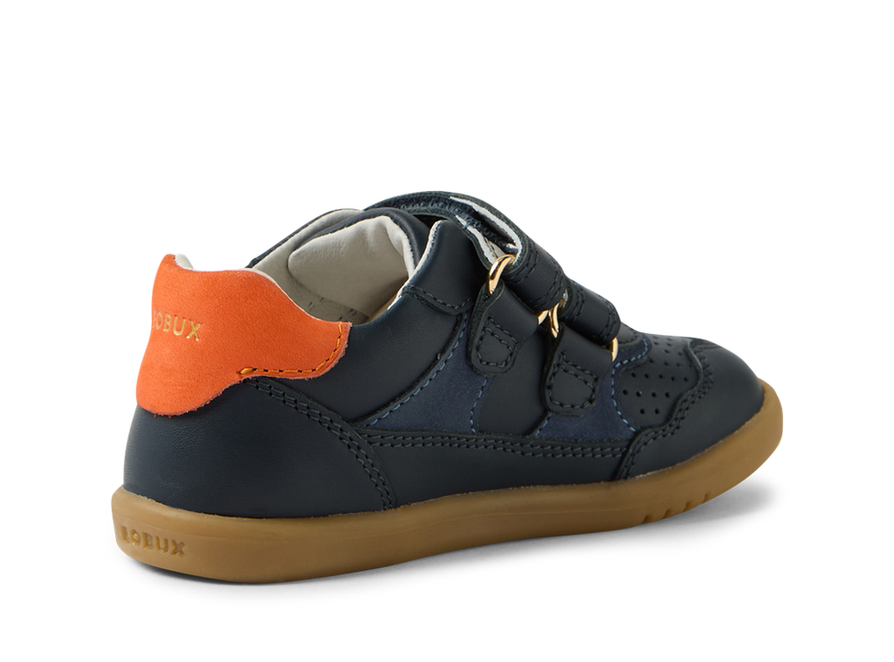 Bobux I Walk Hunter, scarpe in pelle navy-nasturtium (blu con inserto arancio)