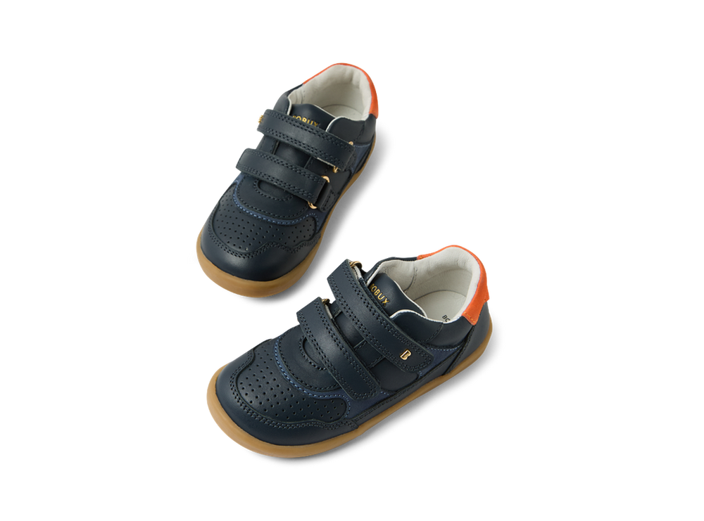 Bobux I Walk Hunter, scarpe in pelle navy-nasturtium (blu con inserto arancio)