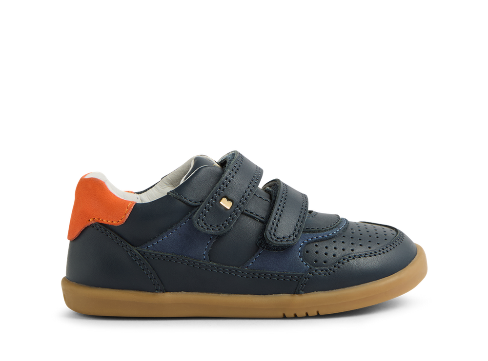 Bobux I Walk Hunter, scarpe in pelle navy-nasturtium (blu con inserto arancio)