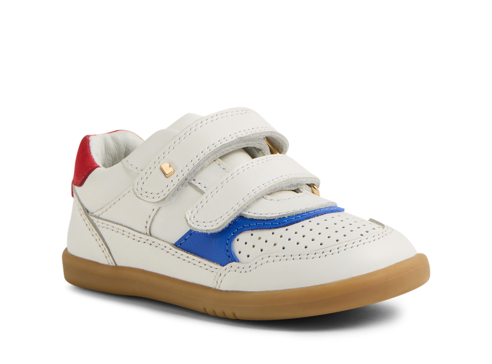 Bobux I Walk Hunter, scarpe in pelle white-salsa (bianche con inserti arancio e blu)
