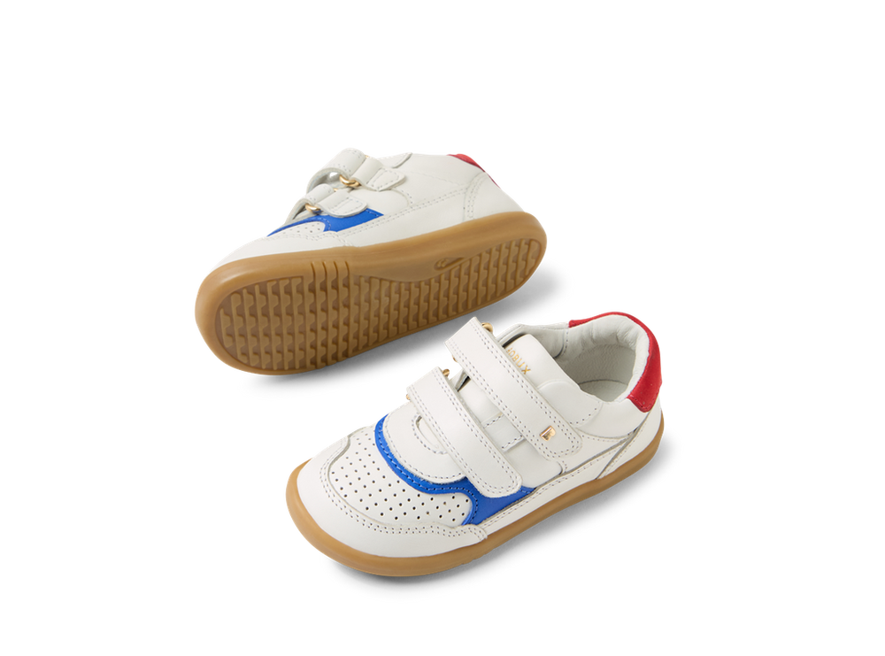 Bobux I Walk Hunter, scarpe in pelle white-salsa (bianche con inserti arancio e blu)
