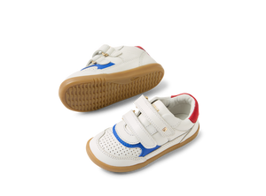 Bobux I Walk Hunter, scarpe in pelle white-salsa (bianche con inserti arancio e blu)