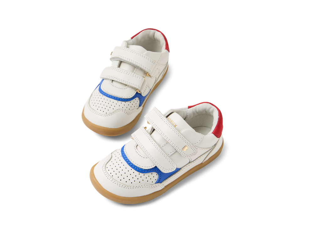 Bobux I Walk Hunter, scarpe in pelle white-salsa (bianche con inserti arancio e blu)