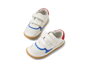 Bobux I Walk Hunter, scarpe in pelle white-salsa (bianche con inserti arancio e blu)