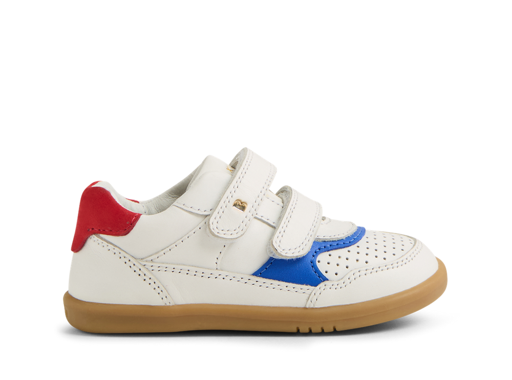 Bobux I Walk Hunter, scarpe in pelle white-salsa (bianche con inserti arancio e blu)