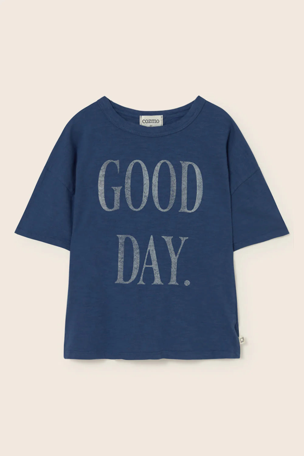 T-shirt JONK, blu, con scritta Good day, 100% cotone, Cozmo