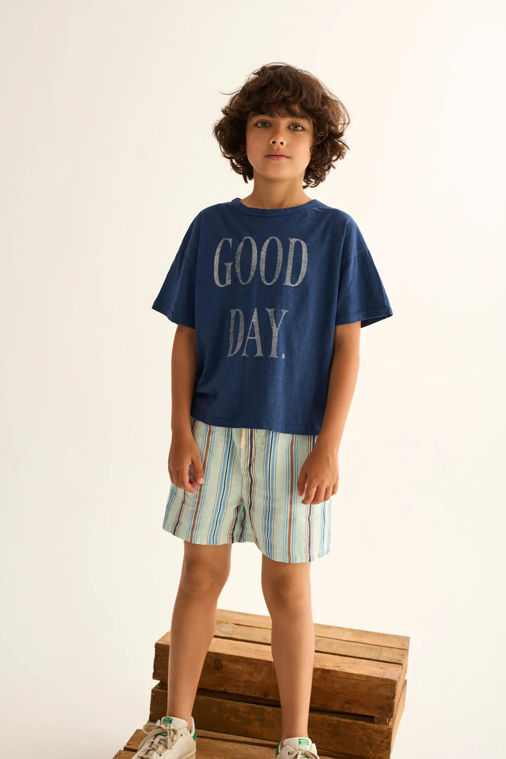 T-shirt JONK, blu, con scritta Good day, 100% cotone, Cozmo