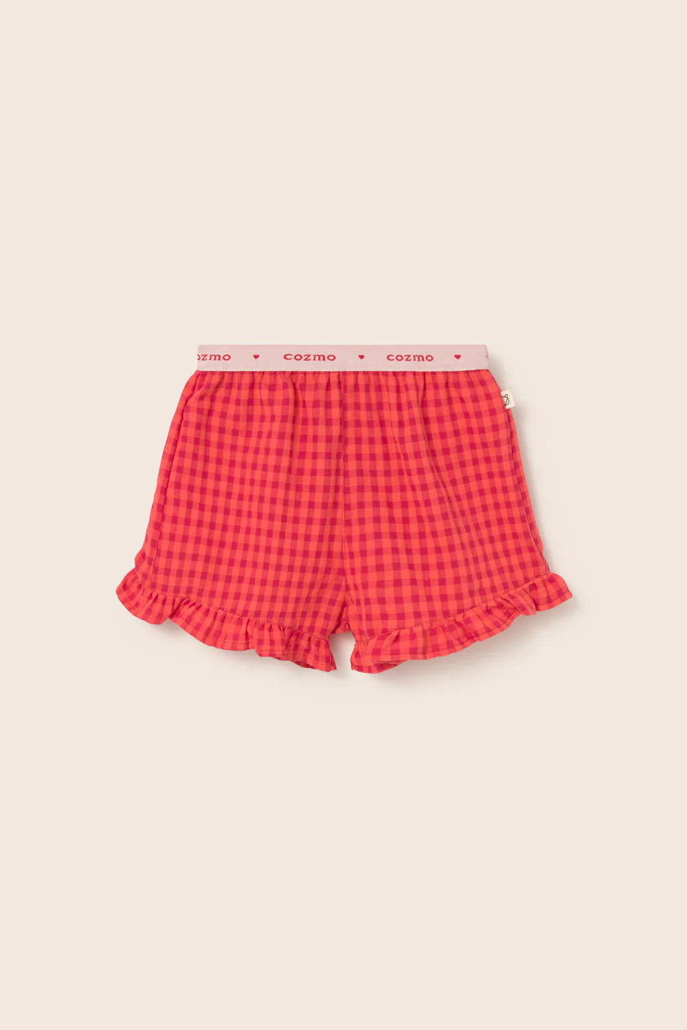 Completo bambina JOY corallo a quadretti, Cozmo, camicetta e pantaloncino