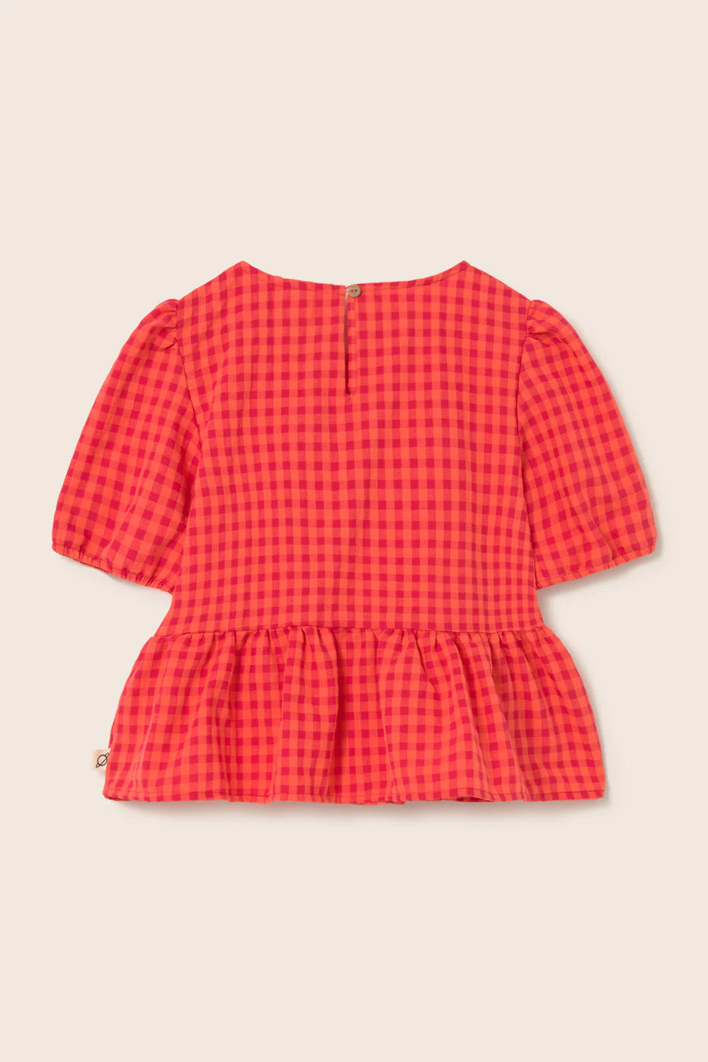 Completo bambina JOY corallo a quadretti, Cozmo, camicetta e pantaloncino