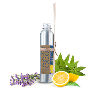 KOKORO diffusore con bastoncini, Mizu Baby. In foto: diffusore limone, lavanda, verbena