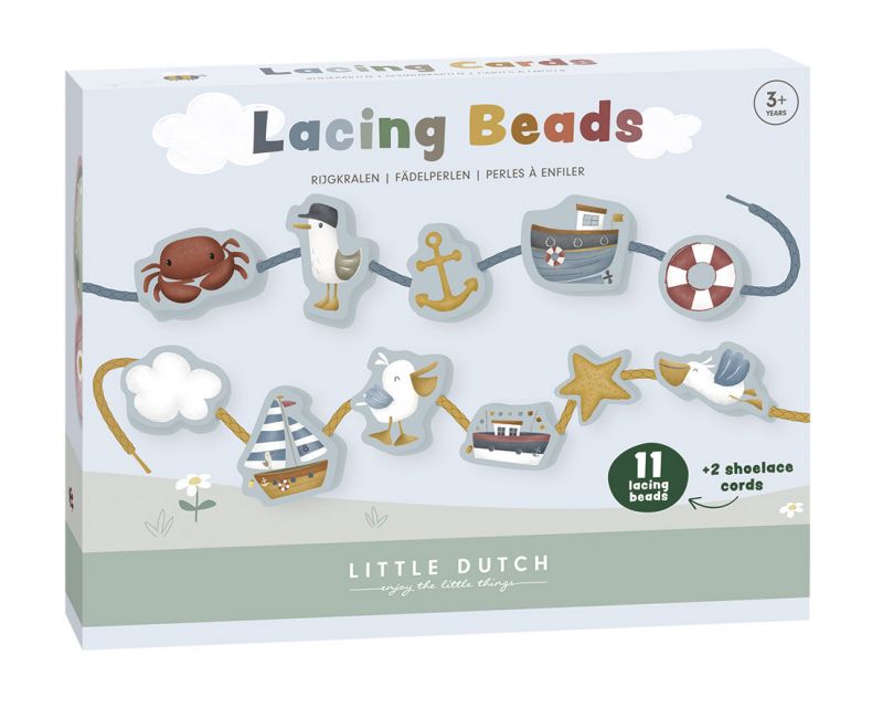 Lacing Beads, formine da infilare, Little Dutch. In foto confezione del gioco a tema Baia dei Marinai
