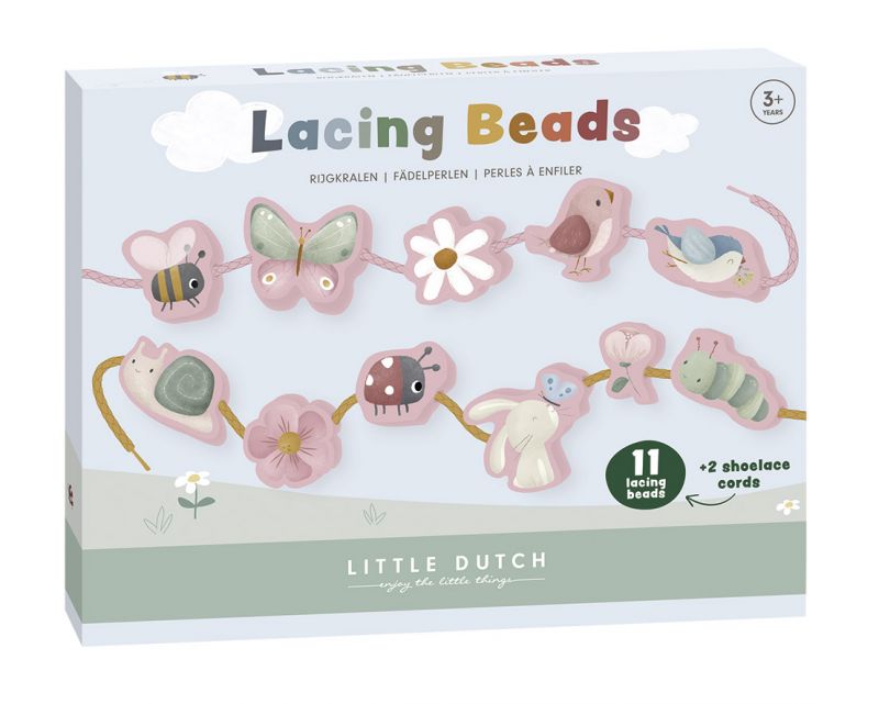Lacing Beads, formine da infilare, Little Dutch. In foto confezione del gioco a tema Fiori e Farfalle