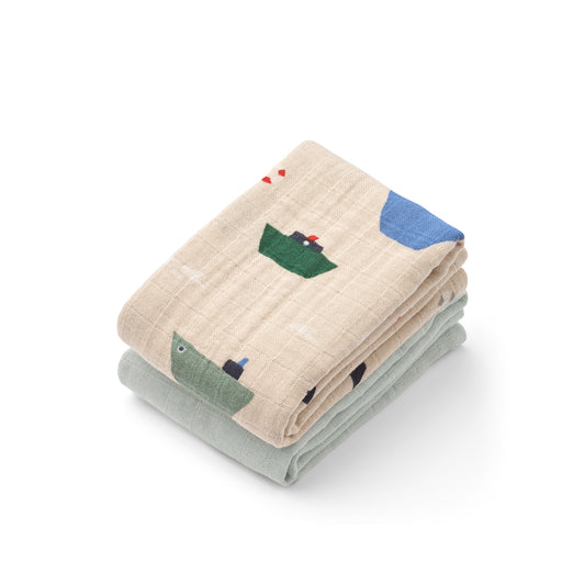 Set di due mussole in cotone biologico, sailing-dove blue mix, Liewood