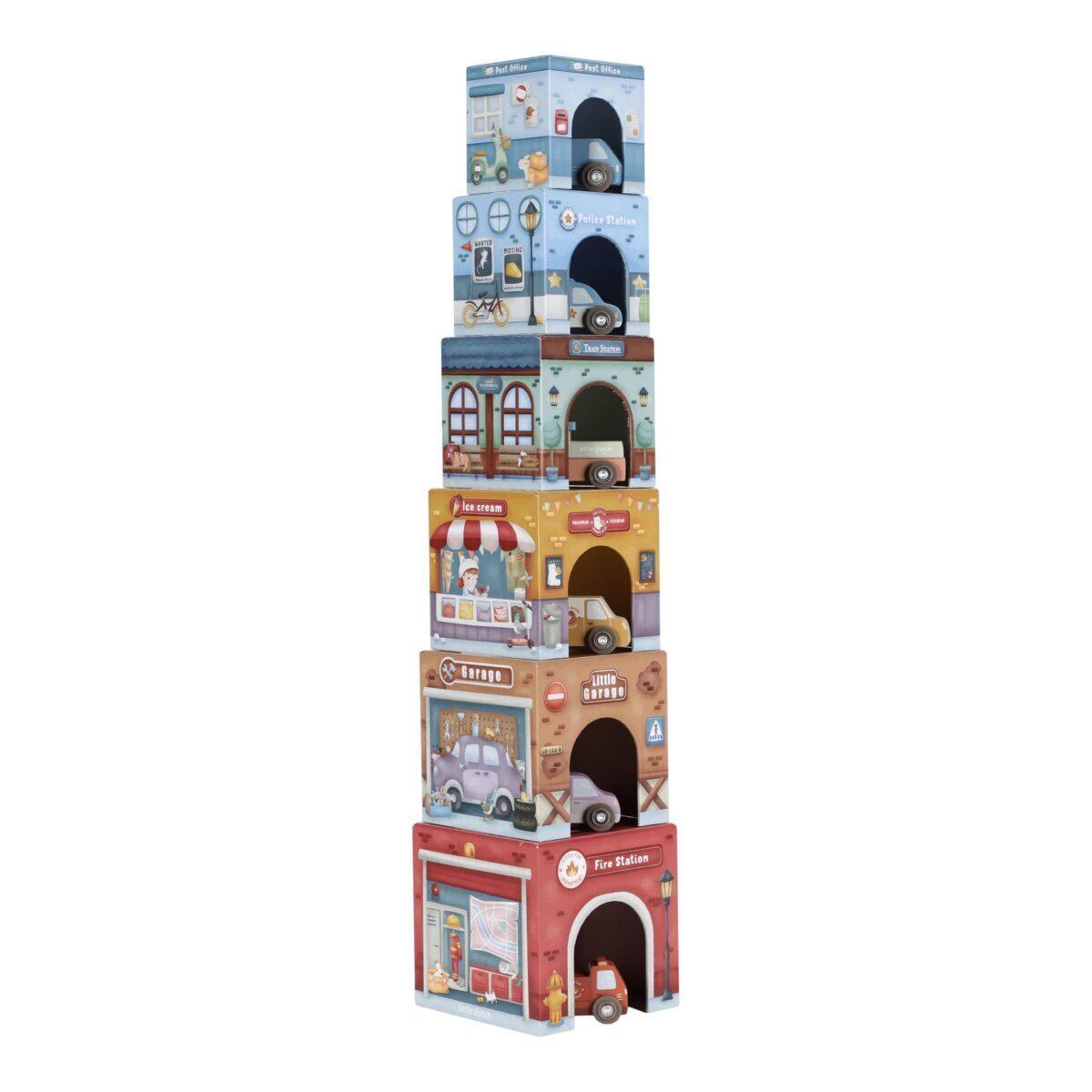 Stacking Blocks with cars, Cubi impilabili in cartone con le macchinine, Little Dutch