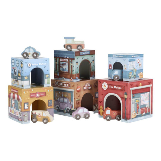 Stacking Blocks with cars, Cubi impilabili in cartone con le macchinine, Little Dutch