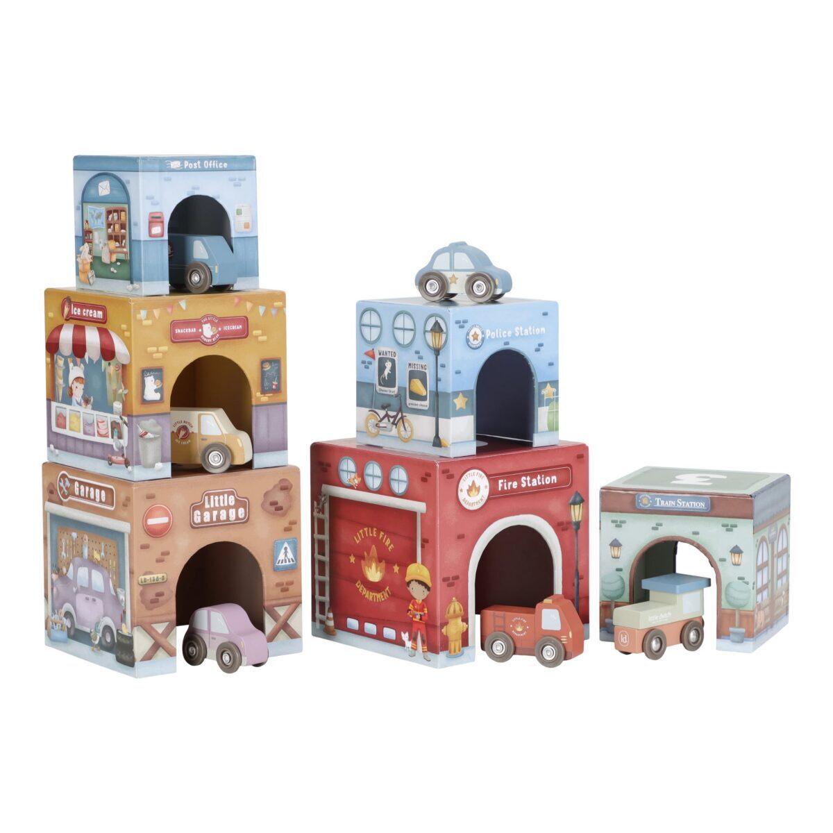 Stacking Blocks with cars, Cubi impilabili in cartone con le macchinine, Little Dutch