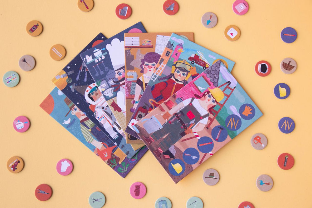 6 Tabelloni dei mestieri con 36 gettoni egli attrezzi da abbinare