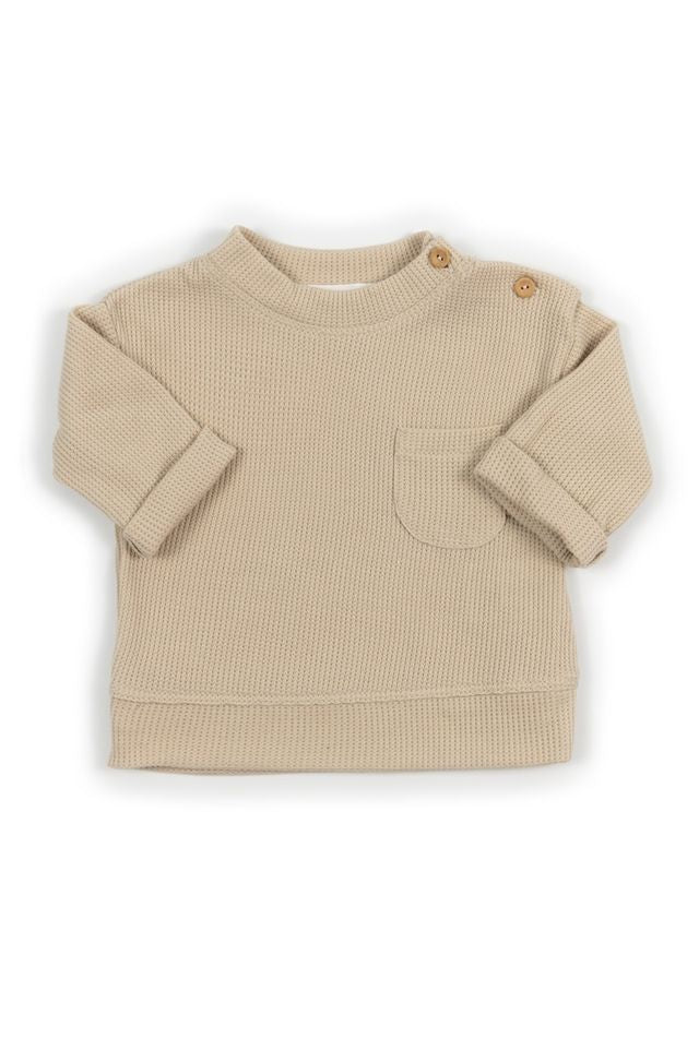 Maglia apertura laterale con bottoni, ALMOND CREAM, con taschino e maniche lunghe, in fibra di bambù e cotone, Bamboom