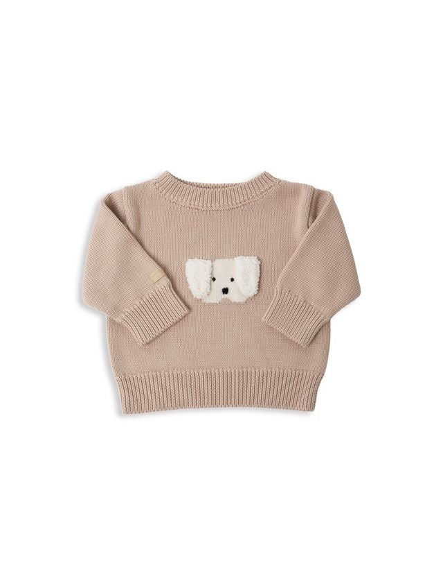 Maglia Knitted Cane VINTAGE PINK, collo tondo e dettaglio musetto di cane, 70% viscosa di bambù e 30% cotone, Bamboom