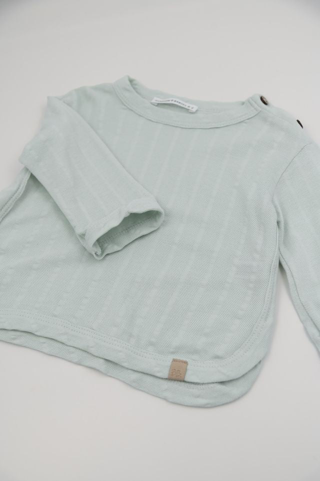 Maglia a maniche lunghe apertura laterale con bottoni, BLU BLUSH, in fibra di bambù e cotone, Bamboom