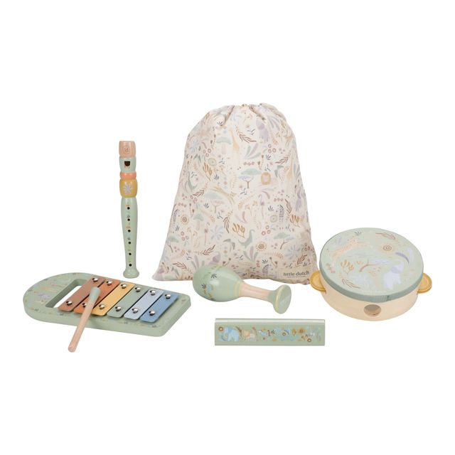 Music Set, Xilofono, Tamburello, Fisarmonica, Flauto, Maracas, Collez Safari Friends, Little Dutch