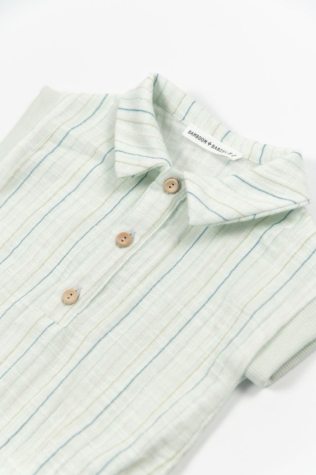 Pagliaccetto Polo verde a righe STRIPE ACQUA, 100% Cotone,  Bamboom