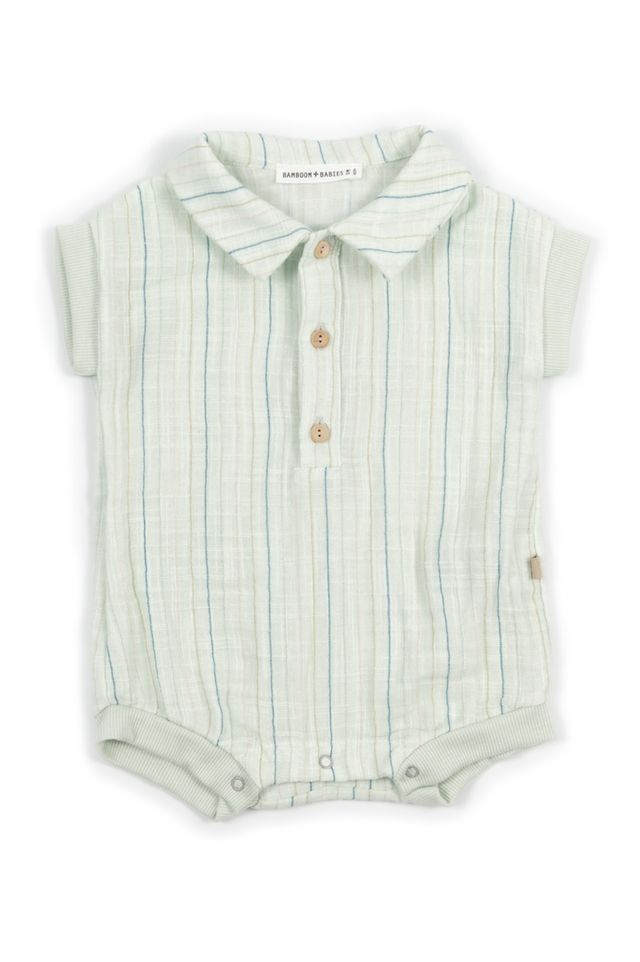 Pagliaccetto Polo verde a righe STRIPE ACQUA, 100% Cotone,  Bamboom