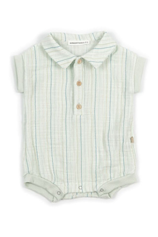 Pagliaccetto Polo verde a righe STRIPE ACQUA, 100% Cotone,  Bamboom