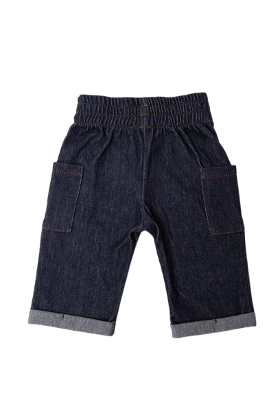 Pantalone worker bimbo, JEANS BLU, con 2 taschine laterali, in cotone e viscosa di bambù, Bamboom