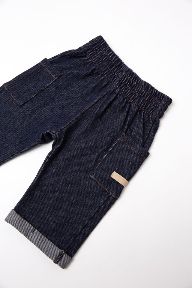 Pantalone worker bimbo, JEANS BLU, con 2 taschine laterali, in cotone e viscosa di bambù, Bamboom