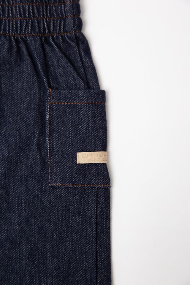 Pantalone worker bimbo, JEANS BLU, con 2 taschine laterali, in cotone e viscosa di bambù, Bamboom
