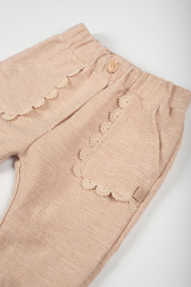 Pants lunghi con tasche in Embroidery, PINK BLOOM con bordino ed elastico in vita, Bamboom