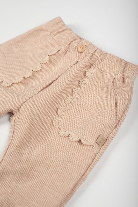 Pants lunghi con tasche in Embroidery, PINK BLOOM con bordino ed elastico in vita, Bamboom