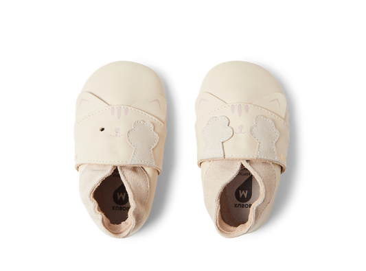 Bobux babbucce Soft Sole Gattina Peek a Boo Kitty, White swan