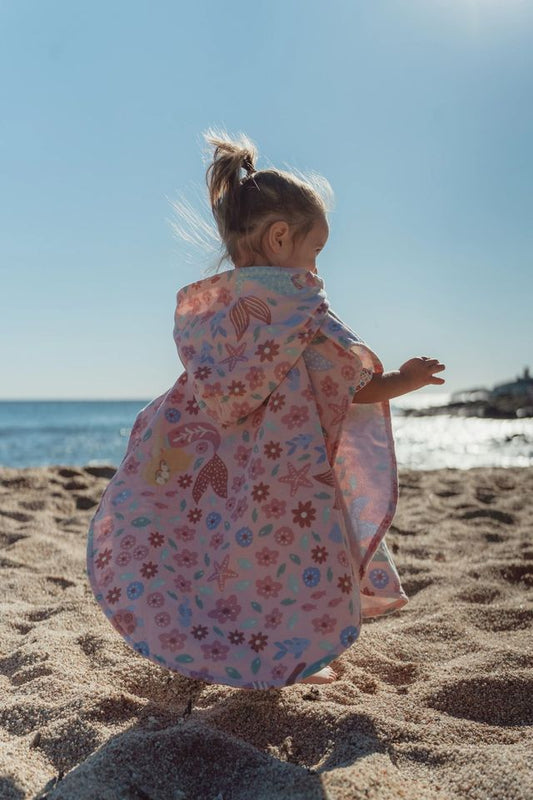 Poncho mare in spugna, rosa fantasia sirene, Pink multicolor,  Beach poncho, Little Dutch