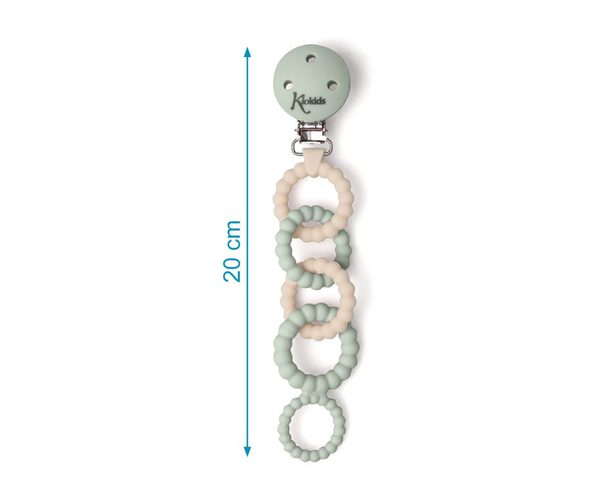 Catenella porta succhietto in silicone soft, verde salvia e beige, Kiokids