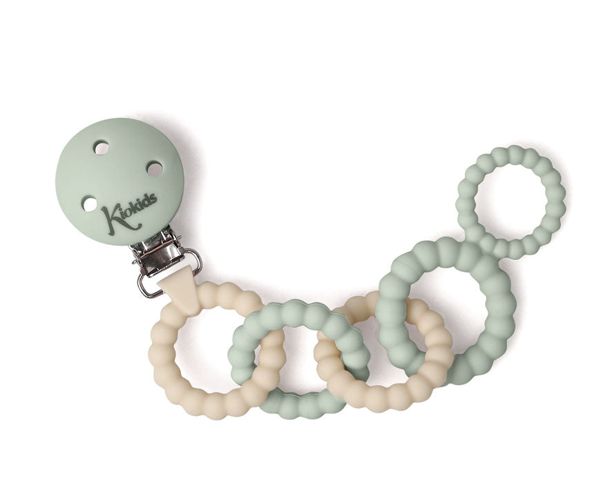 Catenella porta succhietto in silicone soft, verde salvia e beige, Kiokids