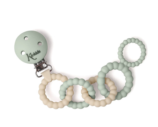 Catenella porta succhietto in silicone soft, verde salvia e beige, Kiokids
