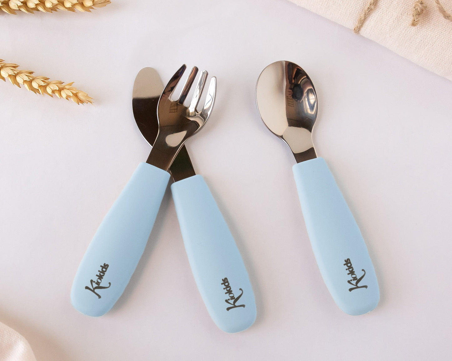 Set di posate in acciaio inossidabile e silicone di alta qualità, Kiokids