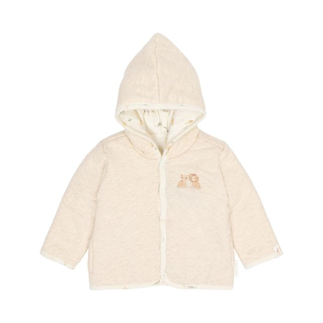 Giacca reversibile con cappuccio Vanilla Melee, Reversible cardigan, panna/fantasia animali della savana con chiusura a bottoni a pressione, Little Dutch