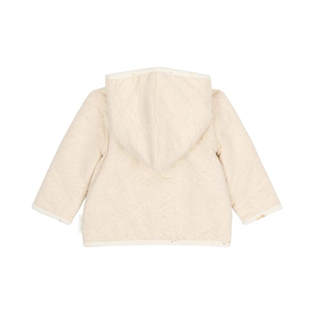 Giacca reversibile con cappuccio Vanilla Melee, Reversible cardigan, panna/fantasia animali della savana con chiusura a bottoni a pressione, Little Dutch
