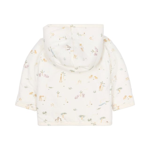 Giacca reversibile con cappuccio Vanilla Melee, Reversible cardigan, panna/fantasia animali della savana con chiusura a bottoni a pressione, Little Dutch