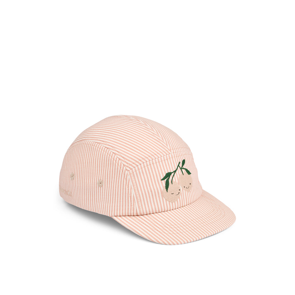 Cappello con visiera in cotone biologico, Liewood, righe rosa e panna