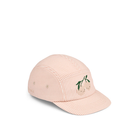 Cappello con visiera in cotone biologico, Liewood, righe rosa e panna