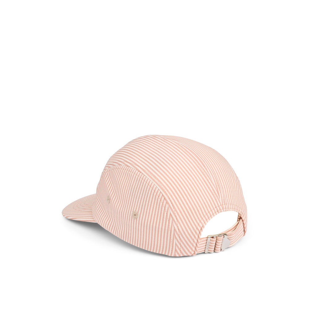 Cappello con visiera in cotone biologico, Liewood, righe rosa e panna