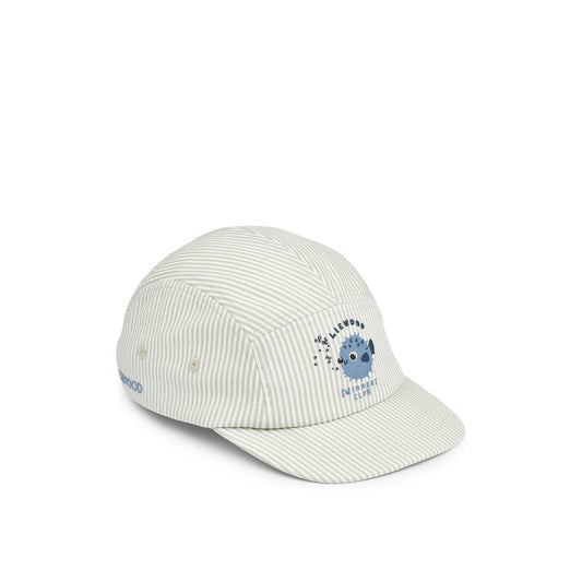 Cappello con visiera in cotone biologico, Liewood, righe azzurro e panna