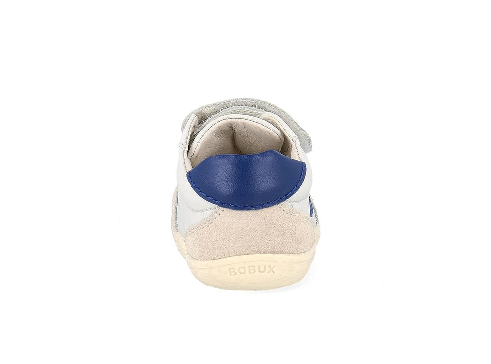 inserto sul tallone blu scarpa bianca in pelle e camoscio